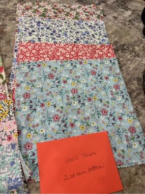 Assorted Floral Cotton Squares - Blue, Coral, Lavender, Green quilting fabric